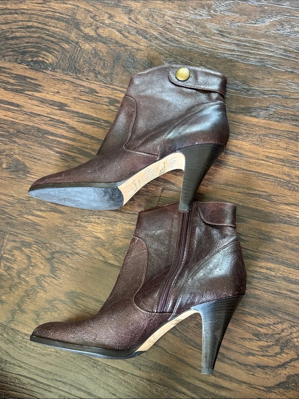 Faconnable Dark Brown Leather Pointed Toe Ankle Booties